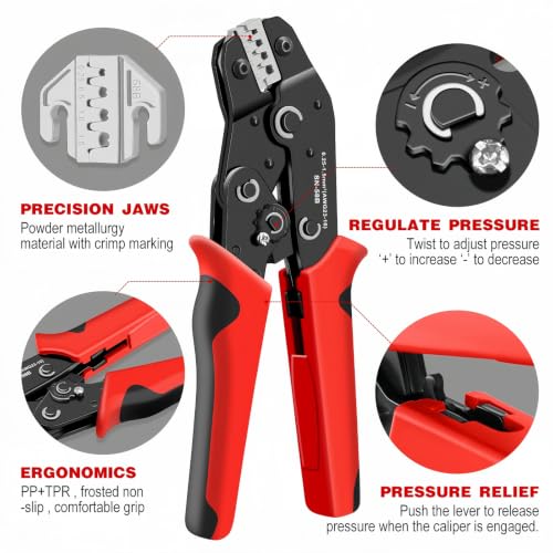 SN-58B Wire Crimping Tool with Ratchet for Deutsch DELPHI AMP Dupont TYCO Terminals with Terminal Removal Kit ，Ratchet Crimper ，AWG23-16 (0.25-1.5mm²)，Professional for Automotive & Electronics，DIY