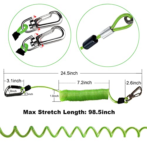 Fishing Lanyard, Heavy Duty Coiled Lanyards Stainless Steel Wire Inside, Safety Rope Extension Cord Tether Retractable Fishing Accessories for Rods, Pliers, Boating, Paddles, Kayak - color: Thick Green