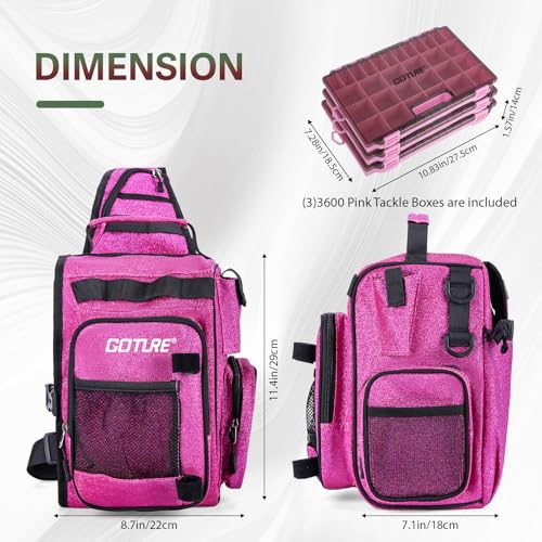 Goture Pink Fishing Rod and Reel Combo - ML Action Spinning Reel Pole with Pink Bag - Telescopic Rod Kit for Starter Travel Saltwater Freshwater, Gift for Woman - color: Pink Pole - Sparkling Sling Bag with 3600 Trays, size: 9FT/2.7M