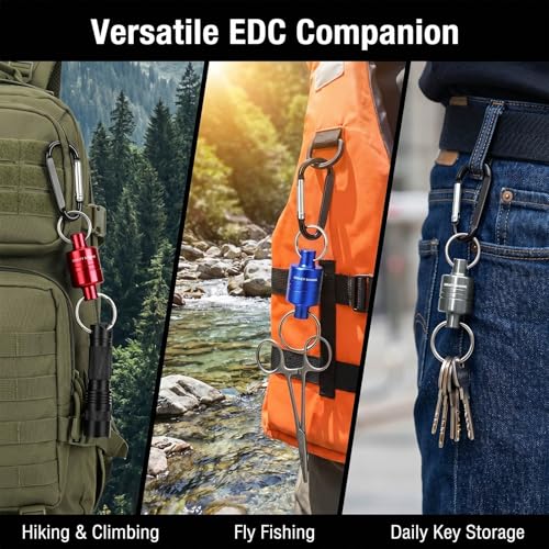 Magnetic Net Release for Fly Fishing, Aluminum Magnetic Quick Release Keychain, Fly Fishing Net Magnet Holder Retractor with Carabiner - color: red 2