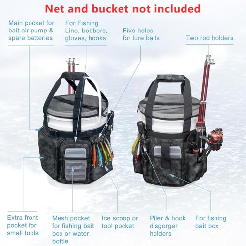 Fishing Bucket Backpack Fishing Bucket Organizer with Multi Pocket Fishing Gear and Accessories Organizer Suitable 5 Gallon Bucket Multi-functional Tool Bucket Bag for outdoor