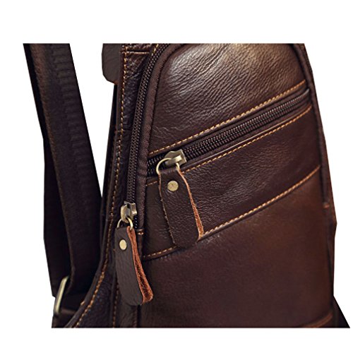 Hebetag Leather Sling Bag Crossbody Backpack for Men Women Travel Outdoor Camping - color: #01coffee