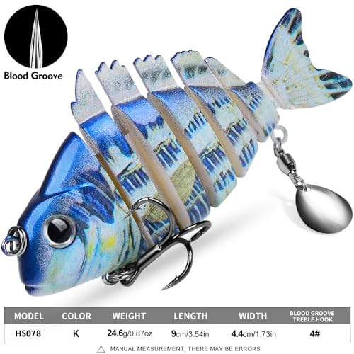 Crankbait Fishing Lure Pike Muskie Lures Lifelike Multi Jointed Swimbait Segement Hard Minnow Bait Treble Hook - color: HS078KLMON-5pcs/set