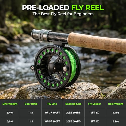 TOPFORT Fly Fishing Rod and Reel Combo, 4-Piece Fly Rod Kit with Complete Fly Fishing Gear: Fly Rod, Pre-Spooled Fly Fishing Reel, Fishing Flies, Leader, Forceps, Nipper and Carrying Case - color: 3/4# 2.43m 8FT Fly Fishing Rod and Reel Combo