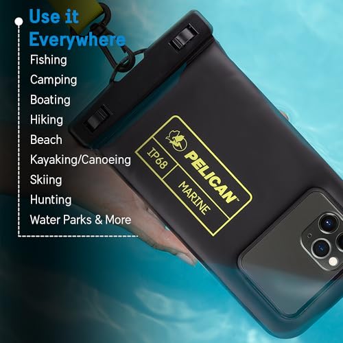 Pelican 2 Pack Marine Waterproof Phone Pouch (Regular) -Black/Hi-Vis Yellow | Touchscreen IP68 Floating Waterproof Phone Case w/Detachable Lanyard - Fits All Phones - Beach Cruise Ship Travel Essentials - color: Black/Neon - 2 Pack - Regular, size: Regula