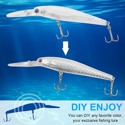 Unpainted Fishing Lures DIY Minnow Kit - 280/363pcs Blank Hard Crankbait Set Pliers Scissors,Treble Hooks,Split Rings,Stickers,3D Eyes for Making Lures DIY Fishing Tackle Kit - color: 280pcs kit
