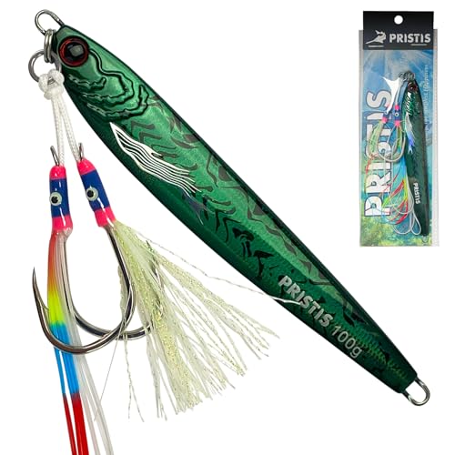 Pristis Angel Wings Vertical Jig, Saltwater Freshwater Fishing Lure for Tuna Grouper Cod Largemouth Striped Bass, Jigging Rod Metal Spoon Speed Pitch Fast Long Casting Sink, Deep Sea Fish - color: Hunter green, size: 3.5oz / 100g