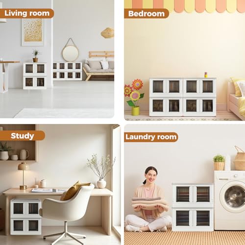 Storage Cabinet with Lids, Foldable Box, 8.4 Gallon (32L), With Double Door and Buckle, Collapsible, Underbed or Countertop Use, Classy For Father and Mother, Mike White - color: Milk White, size: 8.4 Gal (32L)