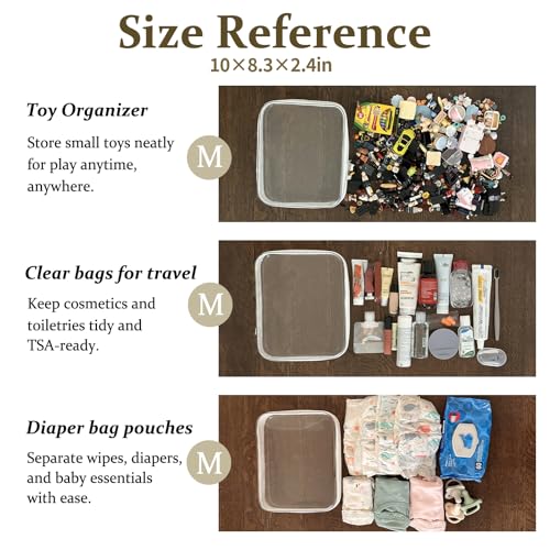 4 pcs Clear Zipper Pouches, Hard Shell Zipper Case, Makeup Organizer Travel Toiletry bag, Diaper Bag, Travel Organizer, Clear Cosmetic Bag,Toy Storage Bins (M+3S Pink) - color: Pink, size: M+3S