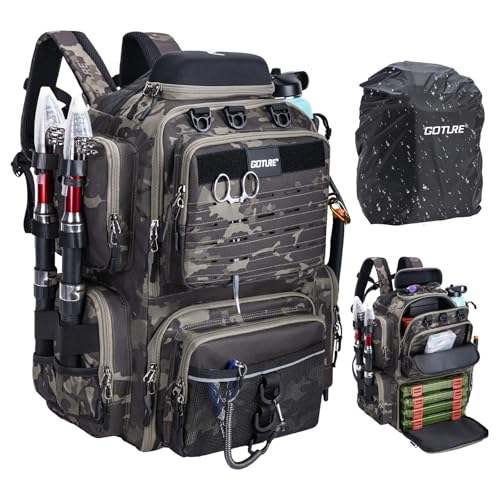 Goture Fishing Backpack, 900D Water-Resistant Tackle Backpack with Rod Holders, Hard Sunglasses Case, 45L Large Storage Gear Tackle Bag with Rain Cover, Bottle Holder for Travel Camping Hiking - color: A1:camo 17#, size: Without Tackle Boxes