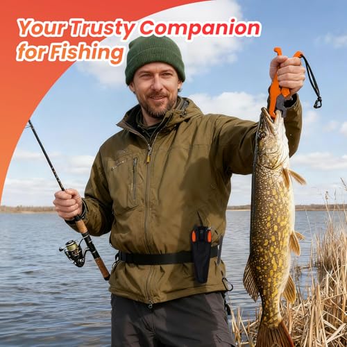 RAWILL 9 Pcs Fishing Tool Kit, Fishing Pliers with Lanyard and Protective Sheaths, Landing Net, Fillet Knife, Fish Scale, Gripper - color: Orange