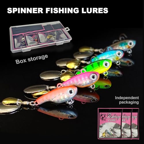 Tail Spinner Hard Metal Lures VIB Fishing Baits Jigging Spoons with Treble Hook Kit Sinking Blade Bait for Bass Trout Freshwater - size: 0.5oz(14g)-10#-3pc