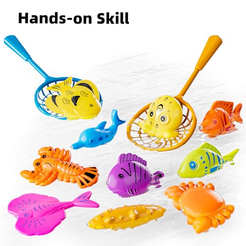 TEMI Magnet Fishing Game for Kids 4-8, Fish Toys for Kids 3-5, Bathtub Floating Fishing Pole, Water Table Pool with Rod Net, Summer Water Play Indoor and Outdoor, Gifts for Holiday for Boy and Girls - size: Round Pool