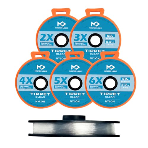 Fly Fishing Tippet Leaders Line with Holder and Silicone Tenders 32/55 Yard Spools, 2X-6X Tippets Clear - color: Nylon Tippet Line, size: 2X+3X+4X+5X+6X-50M-55Yds