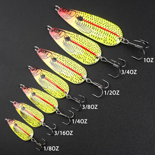 Fishing Spoons Lures 5pcs Saltwater Fishing Lures Trout Spoons, Metal Jig Trolling Jigging Lure Spinner Baits with Treble Hooks for Bass Trout Walleye Salmon - size: 1/2oz-5pcs