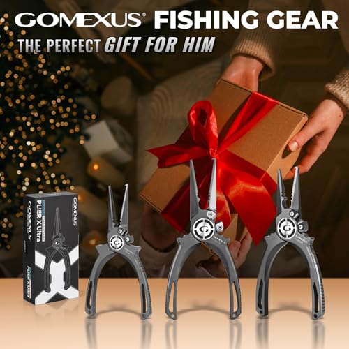 GOMEXUS Fishing Pliers Saltwater with Side Cutters, Never Rust Inshore & Nearshore Titanium Fishing Gear with Lanyard & Leather Sheath, Hook Remover, (7.5'' Split Ring Nose) - color: Split Ring Nose