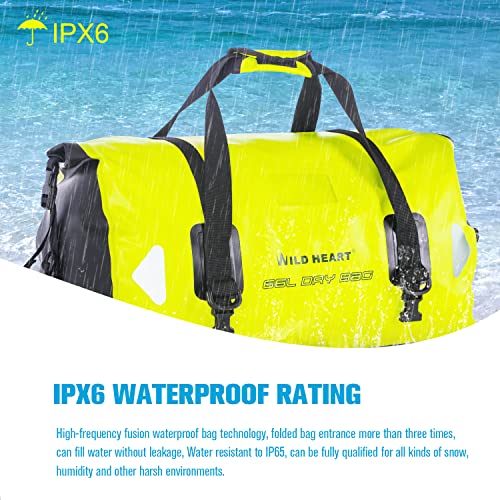 WILD HEART Waterproof Motorcycle Duffel Bag PVC500D Double-bottom With Rope Straps and Inner Pocket 40L 66L 100L for Kayaking, Camping, Boating,Motorcycle - color: 66L Fluorescent green, size: 66L
