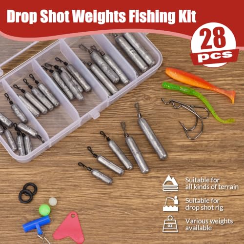 THKFISH Fishing Weights Sinkers Set, 28PCS Fishing Sinker Drop Shot Weights Kit,Drop Shot Rig Wacky Hooks for Saltwater Freshwater Bass Fishing - size: G-28pcs-Weight