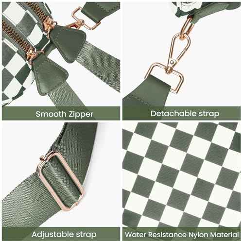 Checkered Crossbody Bum Bags for Women Nylon Checkered Purse Checkerboard Fanny Pack - color: A05-bean Green
