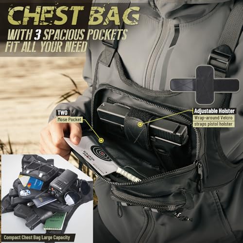 RXW Chest Bag for Men Women, Tactical Chest Rig Holster, EDC Chest Pack | Lightweight No Bounce Chest Holster for CCW EDC Tactical Use Secure Fit for Running Hiking Motorcycle Outdoor - color: Black