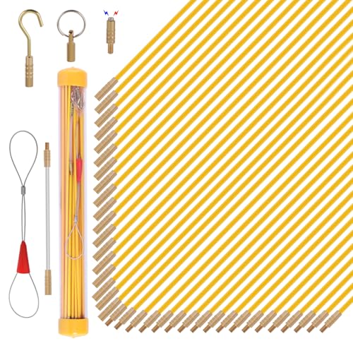 50FT Fiberglass Running Electrical Wire Cable Pulling Fish Tape kit in a Carrying Case Through Wall Cable Snake Rods Electrical Tools Kit with different attachments - size: 50FT-36 Rods