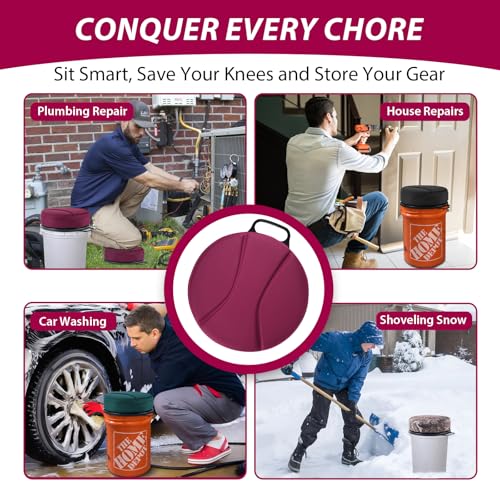 5 Gallon Bucket Seat with 3" Thick Seat Foam Cushion, 360°Swivel Bucket Lid Seat, Waterproof & Silent Bucket Seats for Dove Duck Hunting, Ice Fishing, Baseball, Camping - color: Burgundy