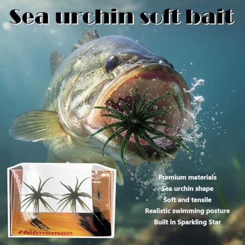 12pc Sea Urchin Bait, Realistic Fuzzy Dice Fishing Lure for Bass & Perch, Floating TPR Swimbait with Reflective Stars, 6 Colors Artificial Worm Bait for Saltwater & Freshwater - color: A., size: 3.54