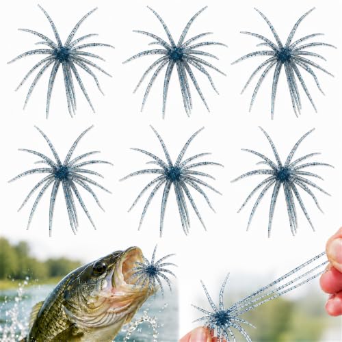 6Pcs Sea Urchin Bait, Realistic Fuzzy Dice Fishing Lure for Bass & Perch, Floating TPR Swimbait with Reflective Stars, 6 Colors Artificial Worm Bait for Saltwater & Freshwater - color: C, size: 2.76"