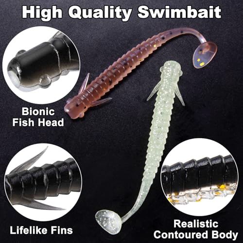 Dr.Fish 10 Pack Paddle Tail Swimbait 3'' Soft Plastic Fishing Lure Bass Fishing Freshwater Minnow Shad Bait Crappie Panfish Blugill - color: Orange_3''