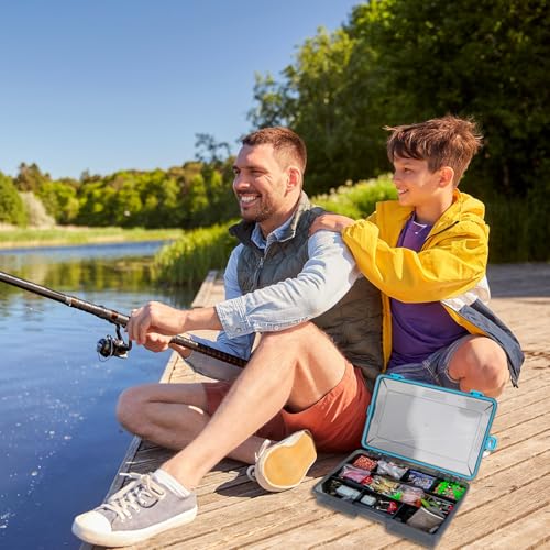 JarThenaAMCS 4 Pack Fishing Tackle Box Waterproof Plastic Tackle Storage Tray with Adjustable Dividers Portable Lure Bait Container for Outdoor Fishing Gear Organization (Orange, Green, Blue, Pink)