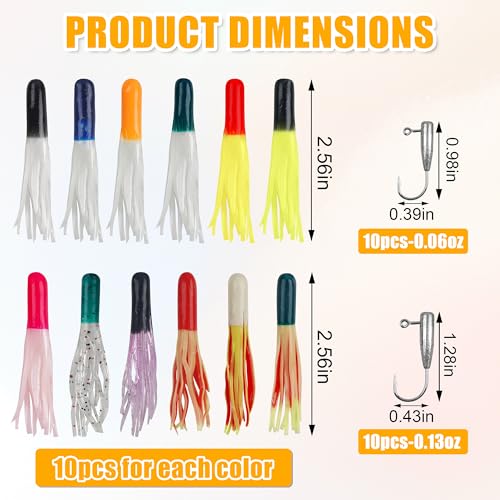 Soft Plastic Fishing Lure Jig Head Hook Kit,Grub Worm Lures Crappie Jigs Head Grub Tail Swimbait Tube Bait Jigs for Saltwater Freshwater, Trout Crappie Fishing - color: 140PCS Sets