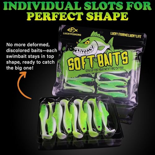 LUCKYFISHING Paddle Tail Swimbaits Soft Plastic Swimbaits Soft Baits for Bass Fishing Trout Crappie Walleye Freshwater Saltwater 10/16/20 PCS Soft Plastic Baits 4/3.5/3/2.5 Inch - color: Green, size: 3 inch-16pcs