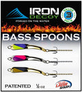 IRON DECOY Spoon Fishing Lures 3-Pack, Multi-Species Metal Spoons for Trout, Walleye, Bass, Salmon, Pike, Ice Fishing & Trolling, Vibrating Spoon Lure Kit - color: Bass #1, 1/2 oz
