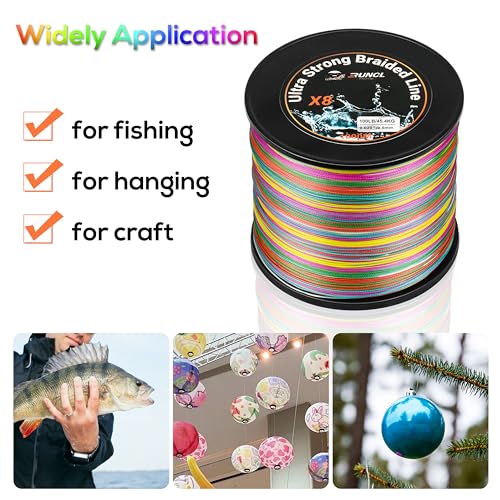 RUNCL 8 Strands Braided Fishing Line - High Visibility Colored Braid Line, Super Strong, Abrasion Resistant, No Stretch, 328yds/546yds/1093yds, 12lb to 100lb for Saltwater or Freshwater Fishing - color: Multicolor, size: 12lb - 1093yds