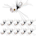 Fly Fishing Popper Lures Kit,Bass Poppers Flies Dry Fly Fishing Flies Panfish Bluegill Popper Bait Bug with Hooks for Freshwater - color: White-10pcs