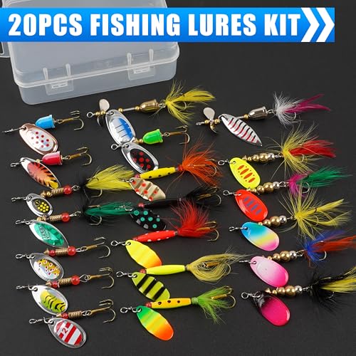 Spinnerbaits Rooster Bait Tail Fishing Lures Kit Inline Spinner Spoon Lures Bass Salmon Trout Hard Metal Spinner Baits for Saltwater Freshwater - style: 20pcs Spinnerbaits
