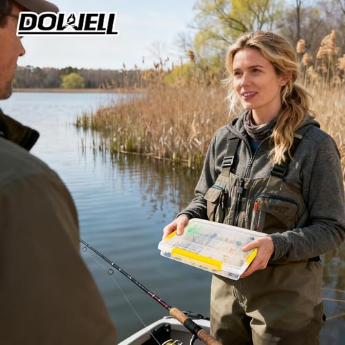 DOWELL Tackle Boxes, Plastic Tackle Storage Box Set, 4 Assorted Sizes with Removable Dividers, Fishing Tackle & Parts Organizer (4 Packs Trays)