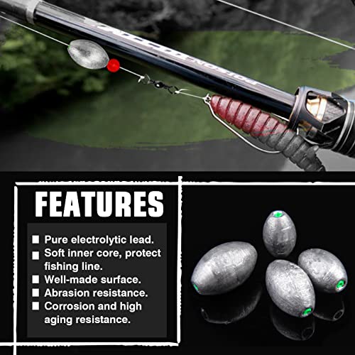 AMYSPORTS Egg Lead Fishing Weights Kit Drop Bass Weights Sinker Tackle Saltwater Casting Fishing Sinkers Set Oval Freshwater - size: Size14 (4.3oz.) 4 pcs