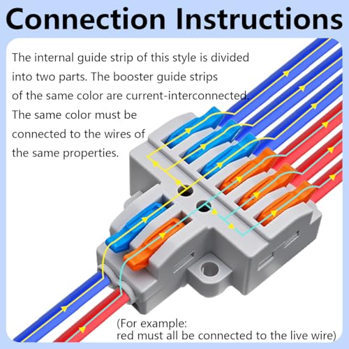 CESFONJER 2-in-6-out Lever Terminal Block Kit, Fast Splicing Wire Connectors, Dual Input to Six Output, DIN Rail/Screw Mountable, 28-12AWG, 7 Pack with Accessories - color: set2