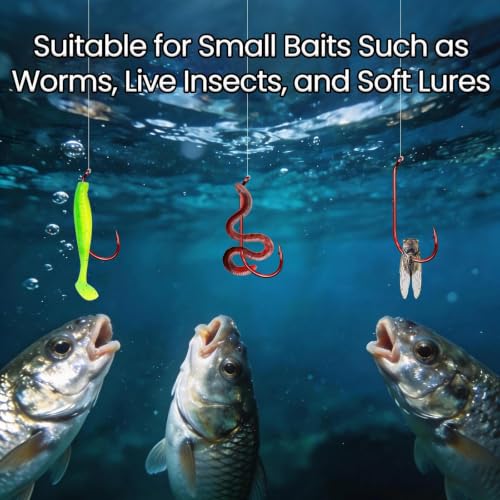 FishTrip 100pcs Baitholder Fishing Hooks, Double Barbed Long Shank Offset Bait Holder Fish Hook for Fishing Rigs Freshwater Saltwater Red #8-6/0 - size: 1#_100pcs