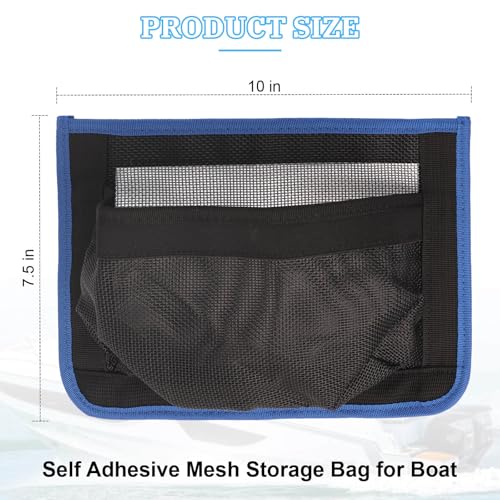 10"x7" Self-Adhesive Storage Mesh Bags, Boat Storage Organizer Mesh Bag with Strong Quadruple Backing, Waterproof Boat Storage Net for Tools Fishing Gear Equipment - 2 Pcs - style: 2 Pcs