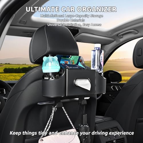 Backseat Car Organizer, 4-in-1 Car Organizer Back Seat with Cup Holder & Tissue Box, Multi-Pocket Car Back Seat Organizer for Phone, Drinks, Travel & Daily Use (Black) - color: BLACK