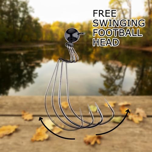 Reaction Tackle Tungsten Football Swing Jig Heads - Bass Fishing Jigs -Swinging Action Trigger Bait -Versatile Jig with Sharp Hooks -Mimics Crawfish (3-Pack) - color: Green Pumpkin, size: 1/2 oz