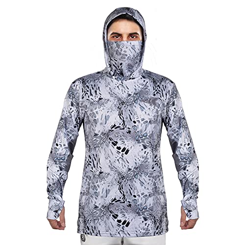 KastKing Men's Hoodie Shirt UPF 50 Long Sleeve Fishing Shirt UV Protection Shirt - color: J:silver Mist With Neck Gaiter, size: X-Large