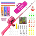 Kids Fishing Pole, Telescopic Fishing Rod, Toddler Collapsible Fishing Rod and Reel Combo with Tackle Box, Fishing Line, Bobber, and Soft Lures for Boy, Girl, Youth, Beginner, Over 4 Years Old - color: pink