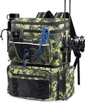 HXLGMD Fishing Backpack with Rod Holders, Double Layer Large Water-resistant Tackle Bag Store Gear with Cooler, Green - color: Green Camouflage