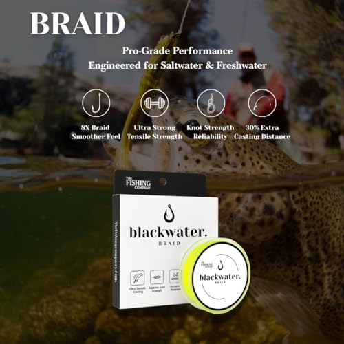 Blackwater Braid 8X Braided Fishing Line – Smooth, Strong UHMWPE Fiber – Abrasion Resistant, Zero Stretch – for Saltwater & Freshwater - color: High Vis Yellow, size: 30LB (500 Yards)