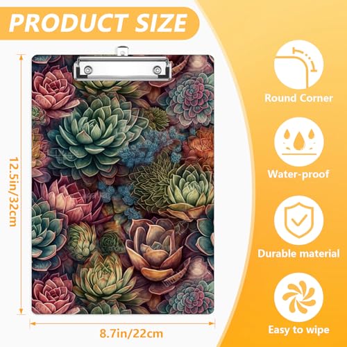 Succulent Cactus Clipboard, Decorative Clip Board with Metal Clip Cute Plastic Clipboards A4 Standard Size 8.5" x 12.5" for Nurses, Students, Office - color: Succulent