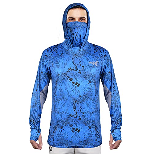 KastKing Men's Hoodie Shirt UPF 50 Long Sleeve Fishing Shirt UV Protection Shirt - color: L:blue Patriot With Neck Gaiter, size: X-Large