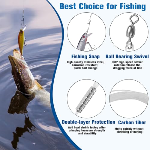 Fluorocarbon Fishing Leaders, 24pcs Invisible Wire Leader Line with Swivels Snap Fluorocarbon Fishing Line Leader Connects Lures Bait or Hooks for Saltwater Freshwater 20lb-50lb - size: 30LB-9''